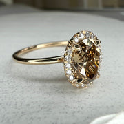 Emilia 1.12ct Natural Oval-Cut Champagne Diamond Halo Engagement Ring Eco-Friendly 14k Yellow Gold