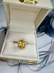 Andaz 4.61 Carat Natural Oval-Cut Yellow Sapphire Halo Engagement Ring Eco-Friendly 18k Yellow Gold