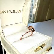Alessia champagne diamond engagement ring in oval cut with hidden halo in 14k rose gold with thin dainty band