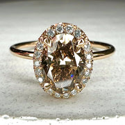 Emilia 1.12ct Natural Oval-Cut Champagne Diamond Halo Engagement Ring Eco-Friendly 14k Yellow Gold