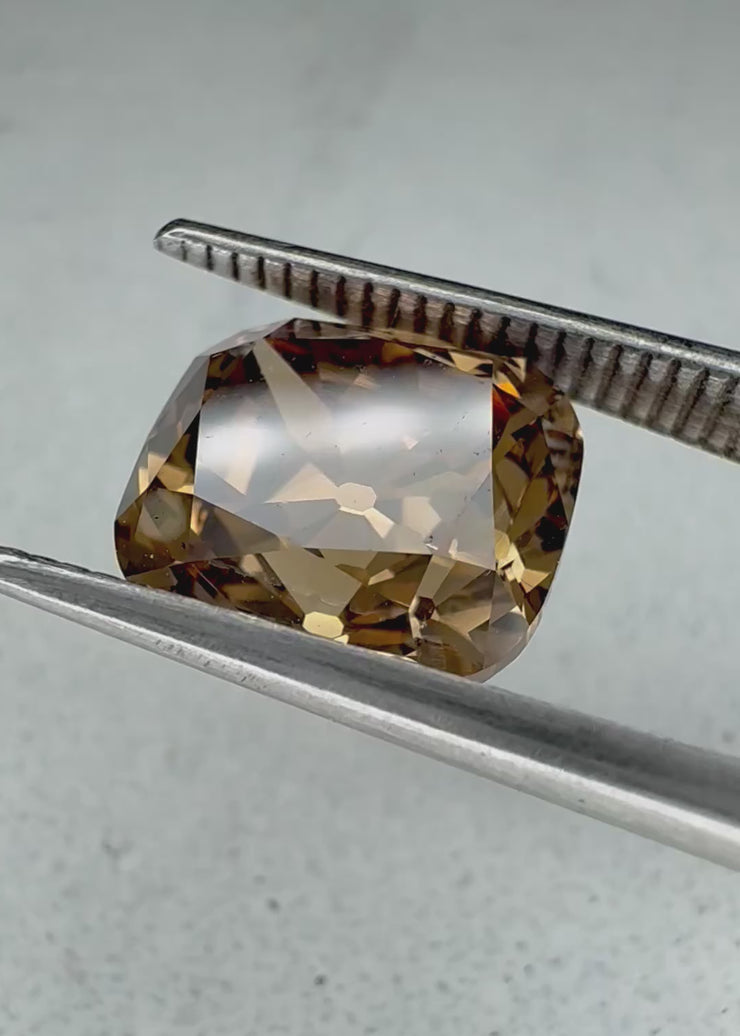 4.06 Carat Old Mine Cut square Cushion Cut Champagne Diamond video for proportion 