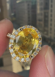 Video of Andaz 4.61 Carat Natural Oval-Cut Yellow Sapphire Halo Engagement Ring Eco-Friendly 18k Yellow Gold