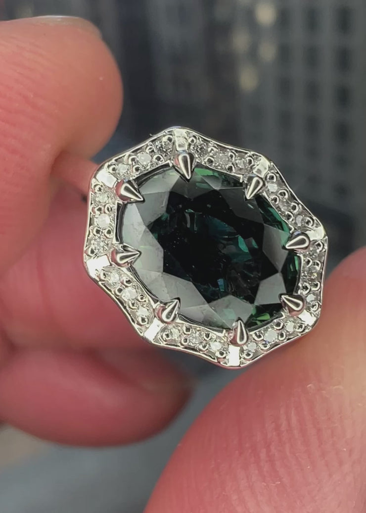 Video of Carlotta East-West 1.50ct Teal Sapphire Halo Engagement Ring
