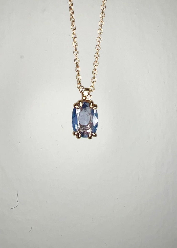 Victoria Natural Oval Blue Sapphire & Diamond Layering Gold Necklace Video