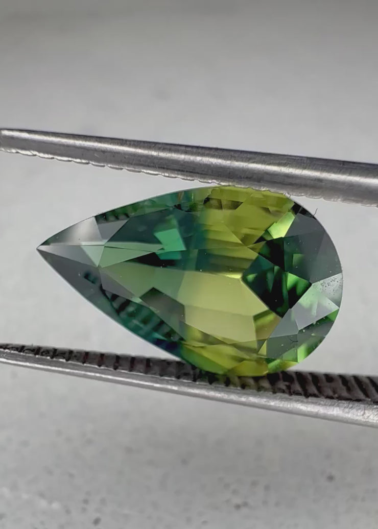 3.02 Carat Pear Shape Bi-color Green Sapphire