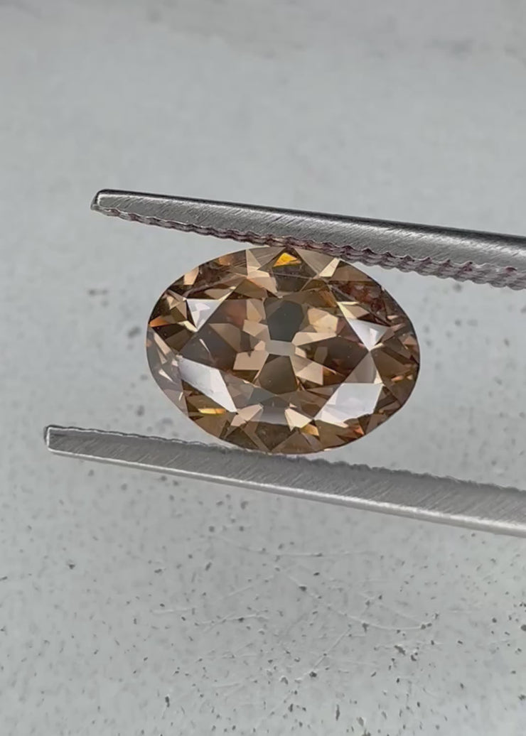 479689E81.79 Carat Oval Old Mine Cut Champagne Diamond - Unique Natural Diamond Shown In Video