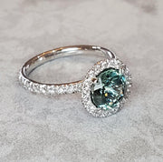 Alternate View Elsa 1.71ct Blue-Green Sapphire Engagement Ring with White Diamond Halo