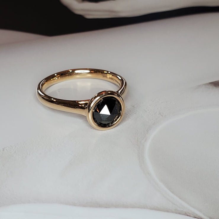 Rose cut black diamond engagement ring by DANA WALDEN BRIDAL.