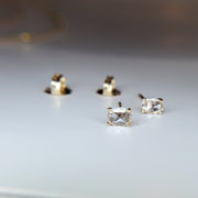 Handmade rose-cut diamond earrings with friction-back earring backs. DANA WALDEN BRIDAL. 