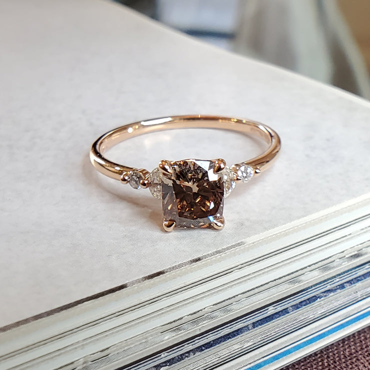 Rowena champagne diamond engagement ring- minimalist engagement ring- DANA WALDEN BRIDAL.