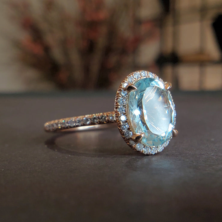 Aquamarine & diamond engagement ring by DANA WALDEN BRIDAL.