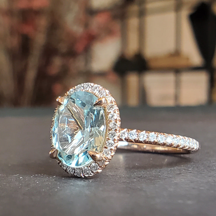 Aquamarine & diamond engagement ring by DANA WALDEN BRIDAL.