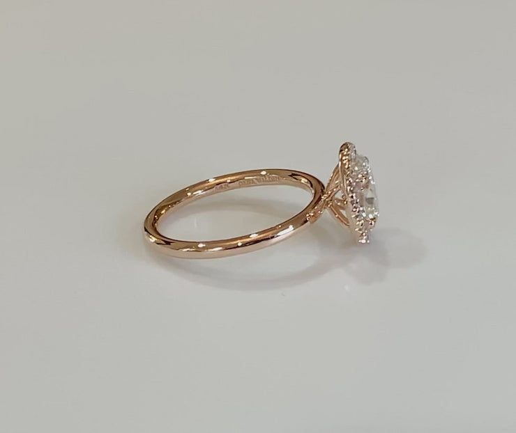 VIDEO Unique rose gold lab diamond halo engagement ring by DANA WALDEN.