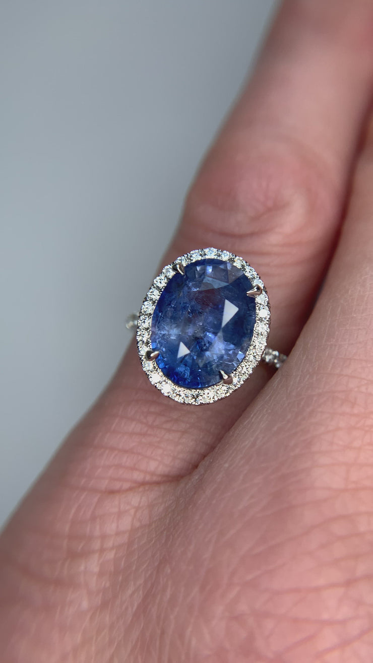 Vivienne 5.81ct Blue-Gray Sapphire Halo Engagement Ring