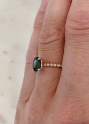 Video of the DANA WALDEN Anisa engagement ring with a teal sapphire. DANA WALDEN BRIDAL.