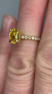 Video Thea 1.48ct Oval Yellow Natural Sapphire Engagement Ring on hand