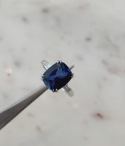 Video of 4 carat lab sapphire with baguette diamond accents. DANA WALDEN BRIDAL.