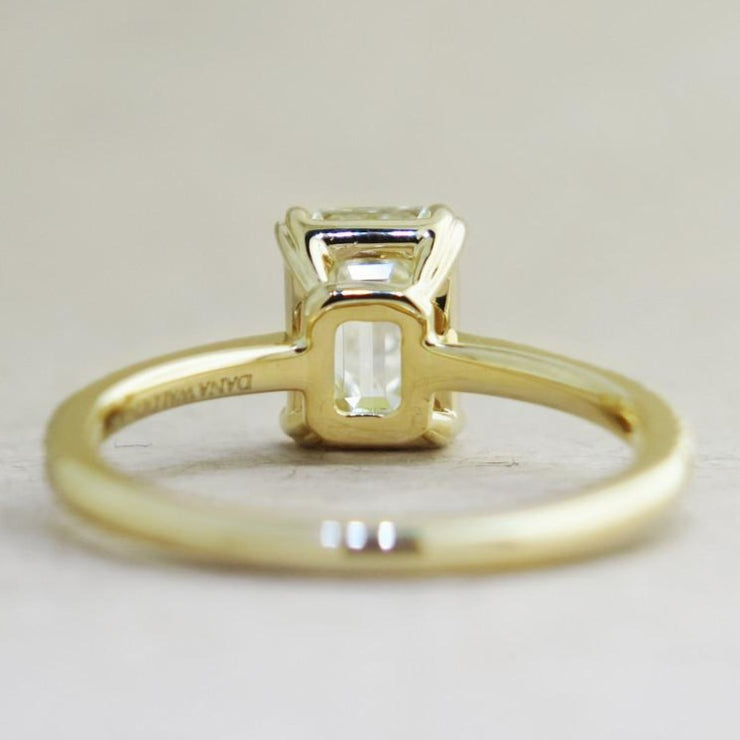 Alaia Unique Emerald Cut Diamond Engagement Ring - Ethical Ultra Thin Yellow Gold with Pave - Designed by Dana Chin and Radika Chin for Dana Walden Bridal - NYC - Back View