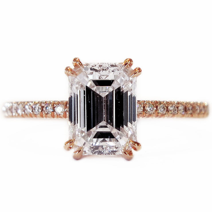 Alaia Emerald Cut Diamond & Rose Gold Engagement Ring with Thin Diamond Micro-Pavé Band