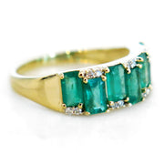 Allie unique emerald and diamond engagement band in yellow gold