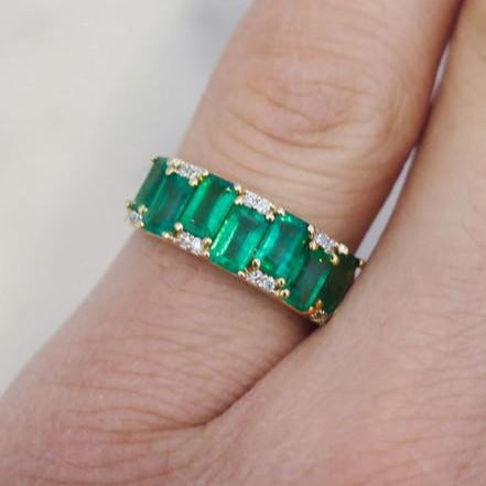 Allie Emerald Engagement band in Yellow Gold with Diamond Accents