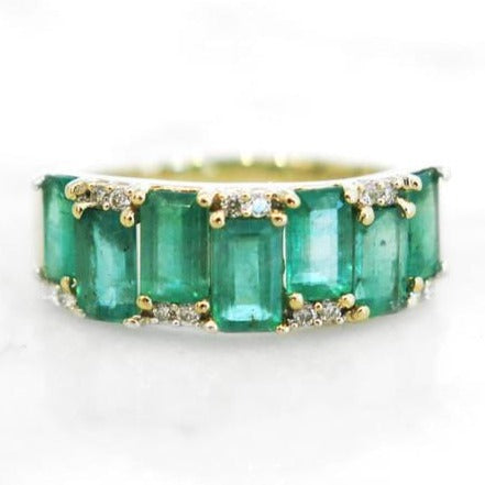 Allie Emerald Engagement band in Yellow Gold with Diamond Accents
