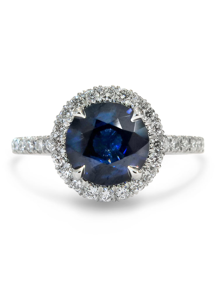 Amorette 2ct Lab Grown Blue Sapphire Halo Engagement Ring