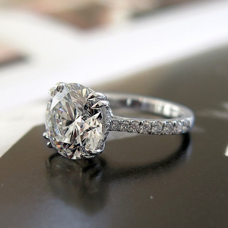 5 carat diamond ring profile with diamonds in band in platinum