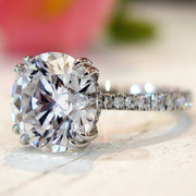 5 carat diamond engagement ring with diamonds in delicate thin band 
