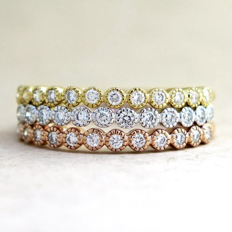 Arden Vintage Diamond Wedding Ring - Milgrain Details - Rose Gold, Yellow Gold and White Gold - Designed by Dana Chin and Radika Chin - Dana Walden Bridal - NYC