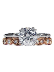 Unique diamond bridal set in platinum and rose gold custom designed in nyc - India & Bailey