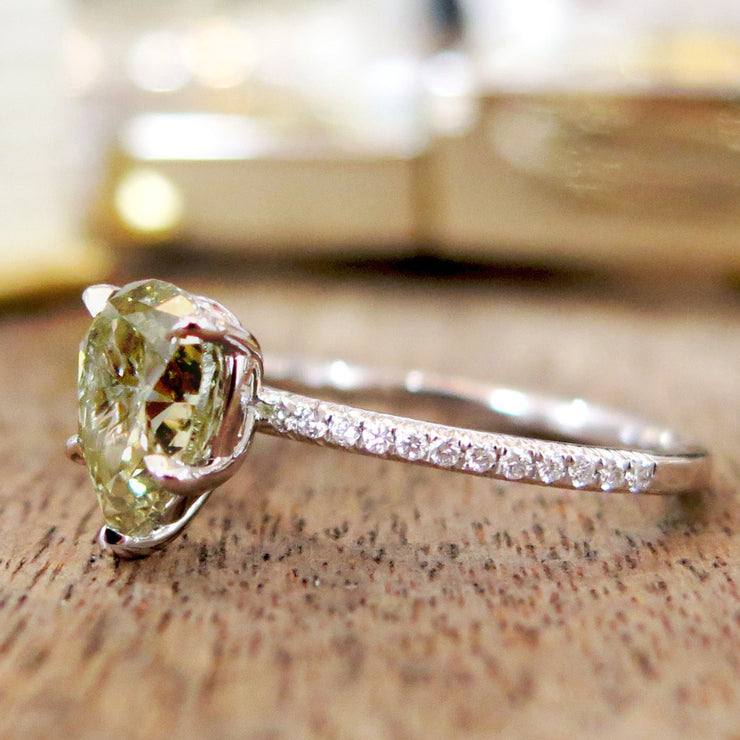 Ethical green diamond engagement ring by DANA WALDEN BRIDAL.