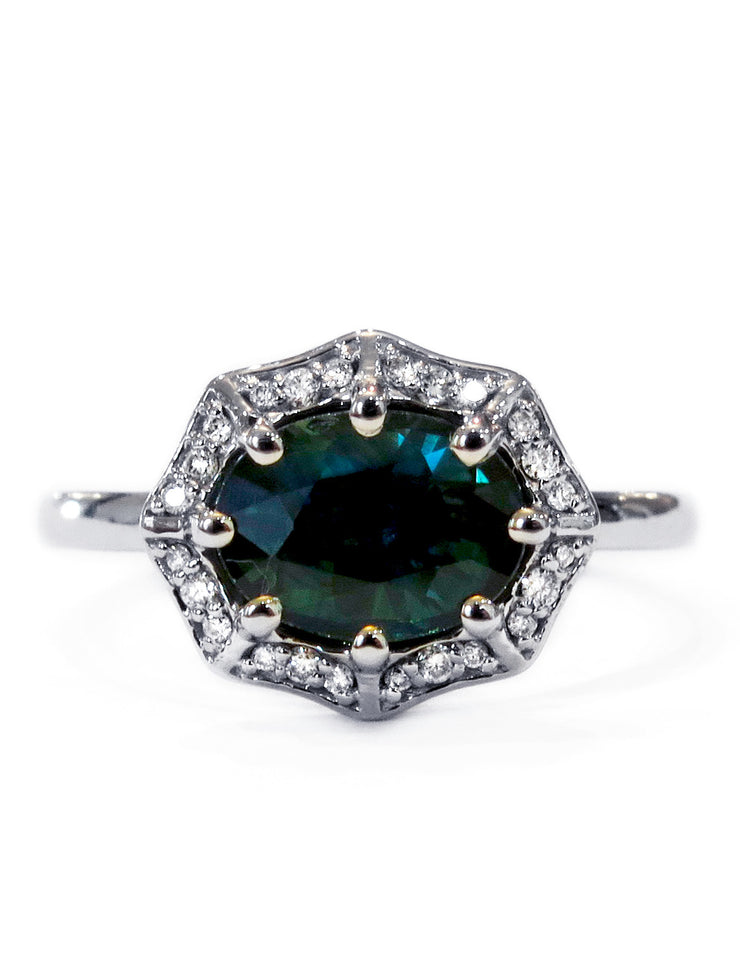 Carlotta Geometric Sapphire Halo with Diamond Accents by Dana Walden Chin & Rad Chin 