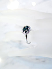 Carlotta Geometric Sapphire Halo on Hand with Diamond Accents by Dana Walden Chin & Rad Chin 