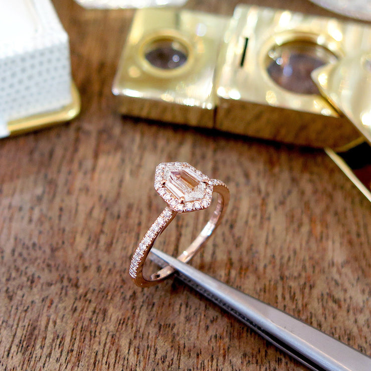 Cassia Custom Hexagon Diamond Engagement Ring in Rose Gold