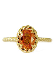 Orange sapphire set in yellow gold- DANA WALDEN BRIDAL engagement ring.