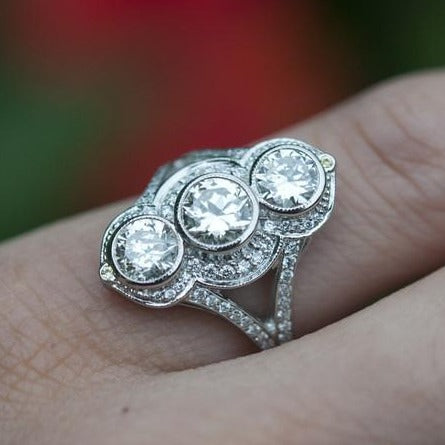 1950's Diamond Ring Star Shaped 14K White Gold