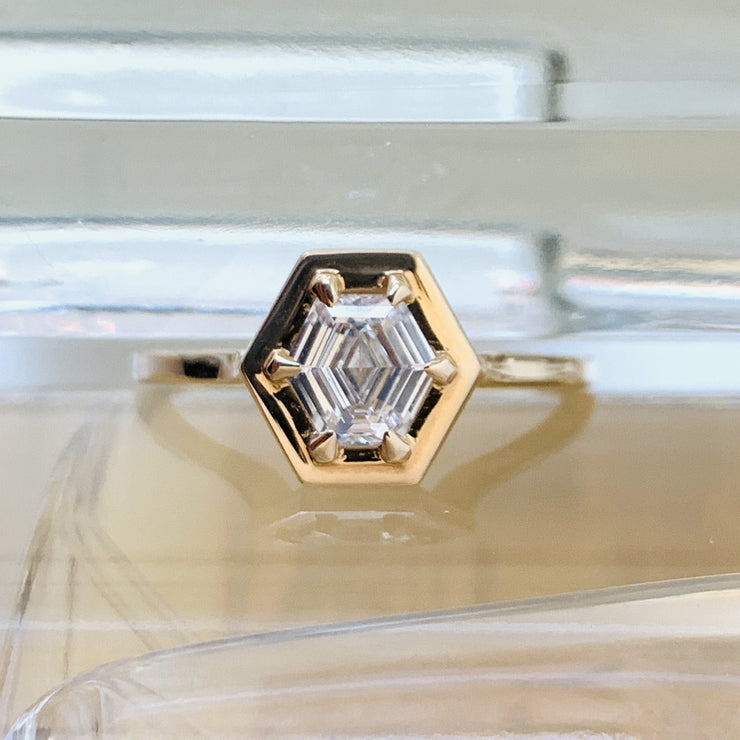 Henley Modern Hexagon Diamond Engagement Ring in Yellow Gold Close View