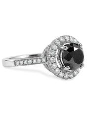 MONA- Black Diamond Engagement Ring in White Gold - Diamond Halo - Designed By Dana Walden Chin and Radika Chin for Dana Walden Bridal Side View