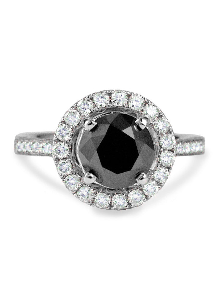MONA Black Diamond Engagement Ring in White Gold - Diamond Halo - Designed By Dana Walden Chin and Radika Chin for Dana Walden Bridal in NYC.