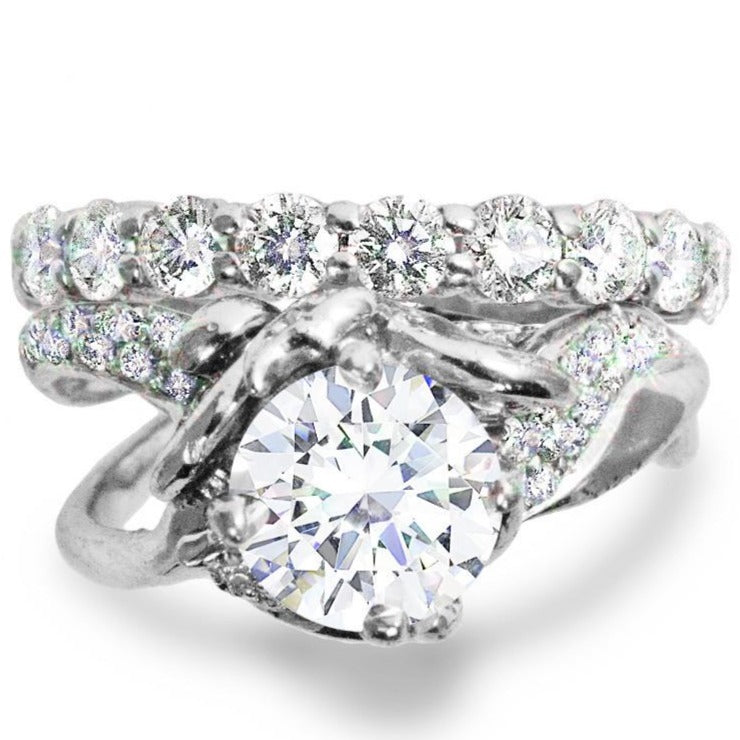 Violette Sculptural Diamond Engagement Ring & Constance Diamond Eternity Band in White Gold by Dana Walden Bridal