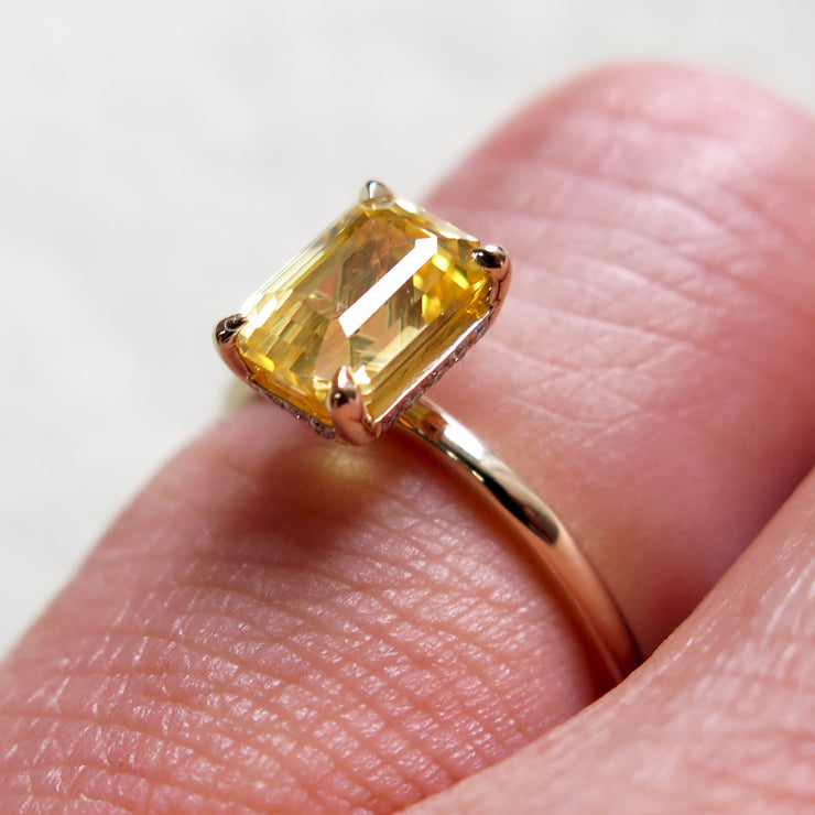 Yellow topaz emerald cut ring sales