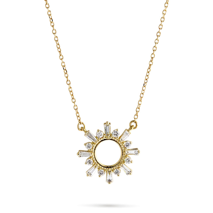 Baguette Diamond Starburst Necklace in Yellow Gold