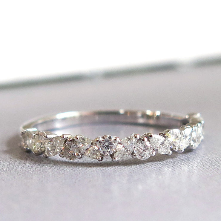 Unique Diamond Wreath Wedding Band Ring with Marquise Diamonds and Round Diamonds in Custom Platinum Setting