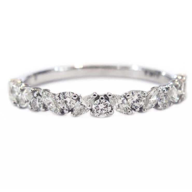 Diamond Wreath Wedding Band Ring with Alternating Marquise and Round Diamonds in Platinum