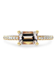 Emerald cut east-west morganite engagement ring by DANA WALDEN.