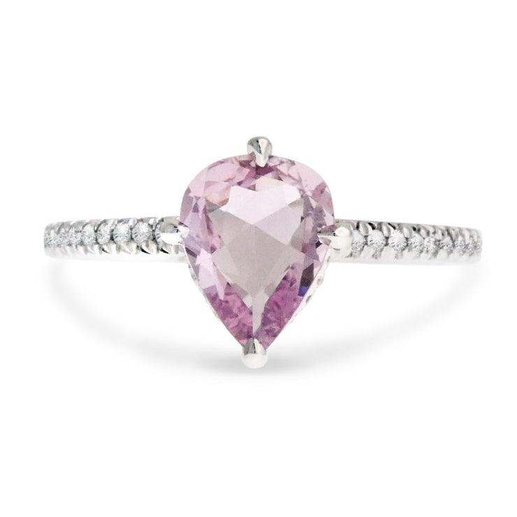 Pastel lavender engagement ring on diamond band, designed by dana walden bridal