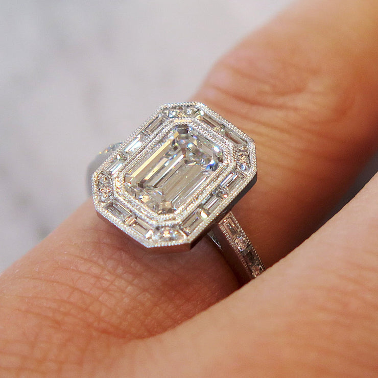 2.5ct Hidden Halo Emerald Cut Engagement Ring Set Women Moissanite Engagement  Ring Emerald Cut Wedding Set Antique Bridal Set Rose Gold Ring - Etsy | Emerald  engagement ring cut, Emerald cut engagement