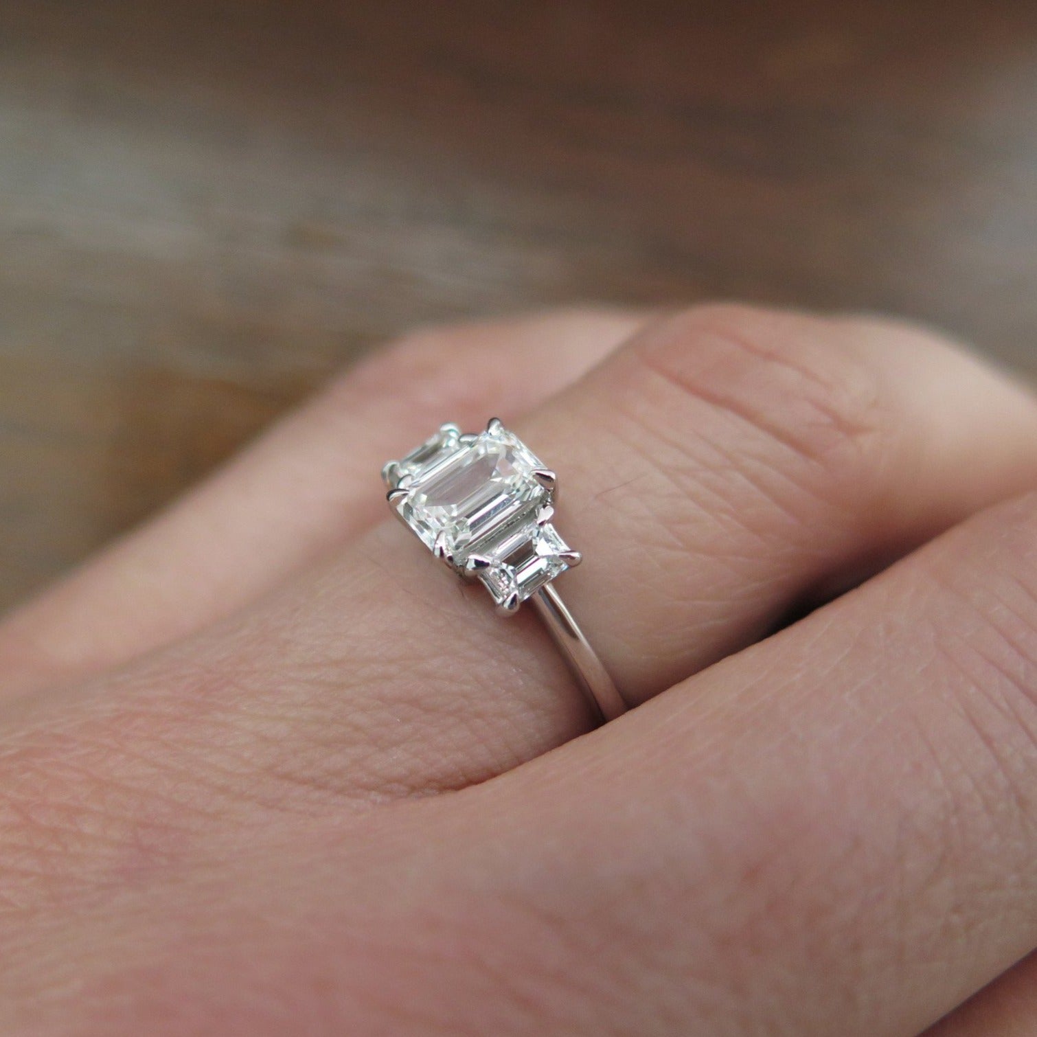 Emerald-Cut Three-Stone Diamond Engagement Ring – Unique Engagement Rings  NYC