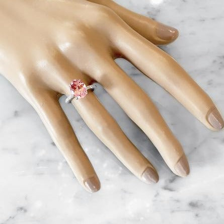 Padparadscha Sapphire Engagement Ring - Fanetta - Shown Worn On Hand - Dana Walden Bridal - NYC